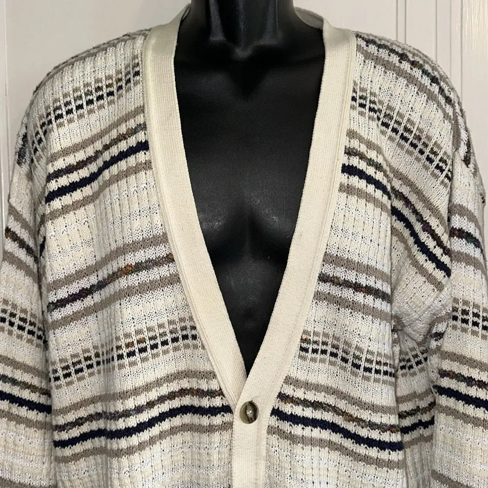 Vintage NWT Jantzen cream/ivory‎ striped cotton cardigan sweater
